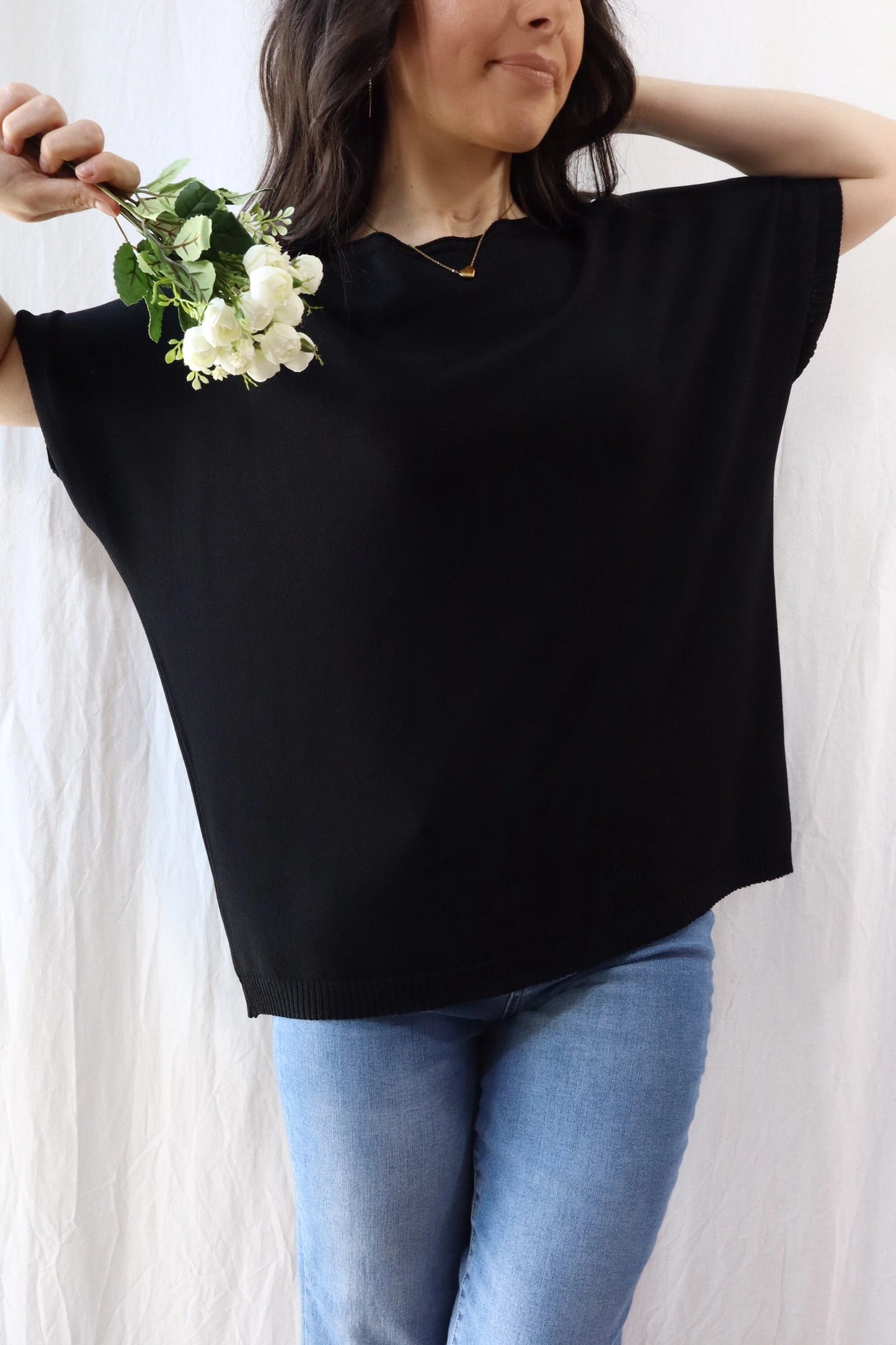 Short Sleeve Sweater in Viscose Blend | Black