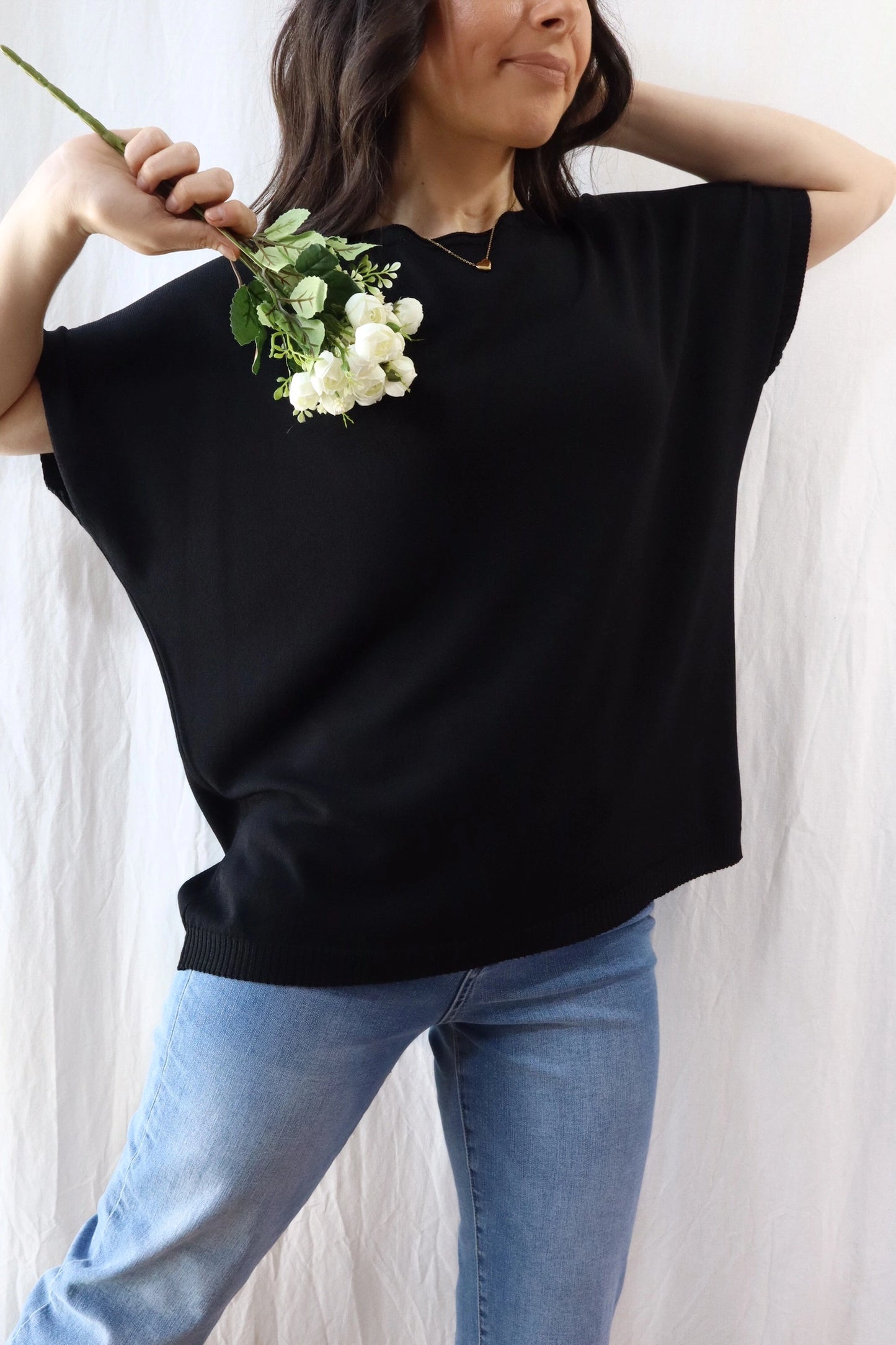 Short Sleeve Sweater in Viscose Blend | Black