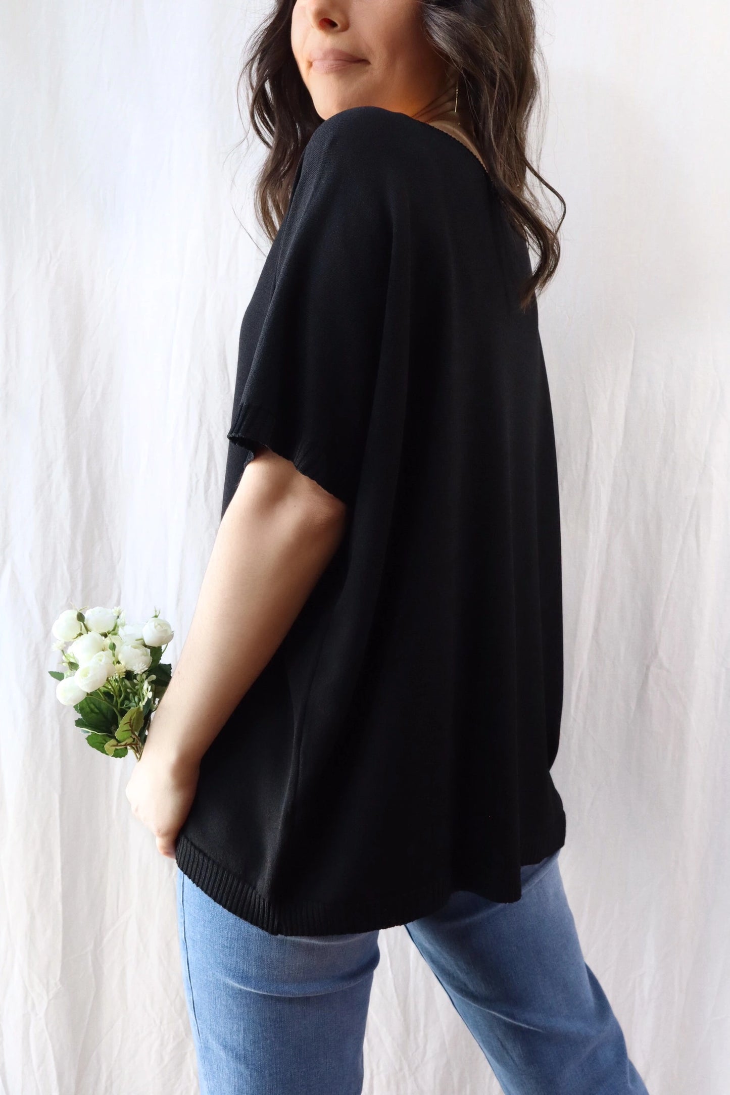 Short Sleeve Sweater in Viscose Blend | Black