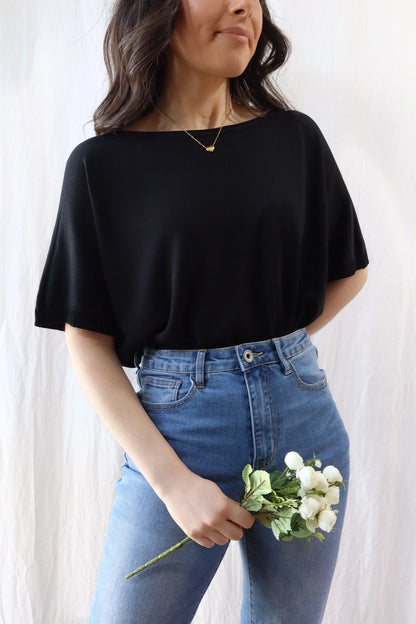 Short Sleeve Sweater in Viscose Blend | Black