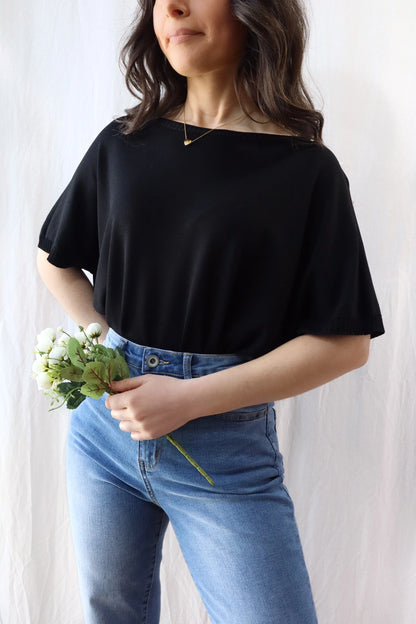 Short Sleeve Sweater in Viscose Blend | Black