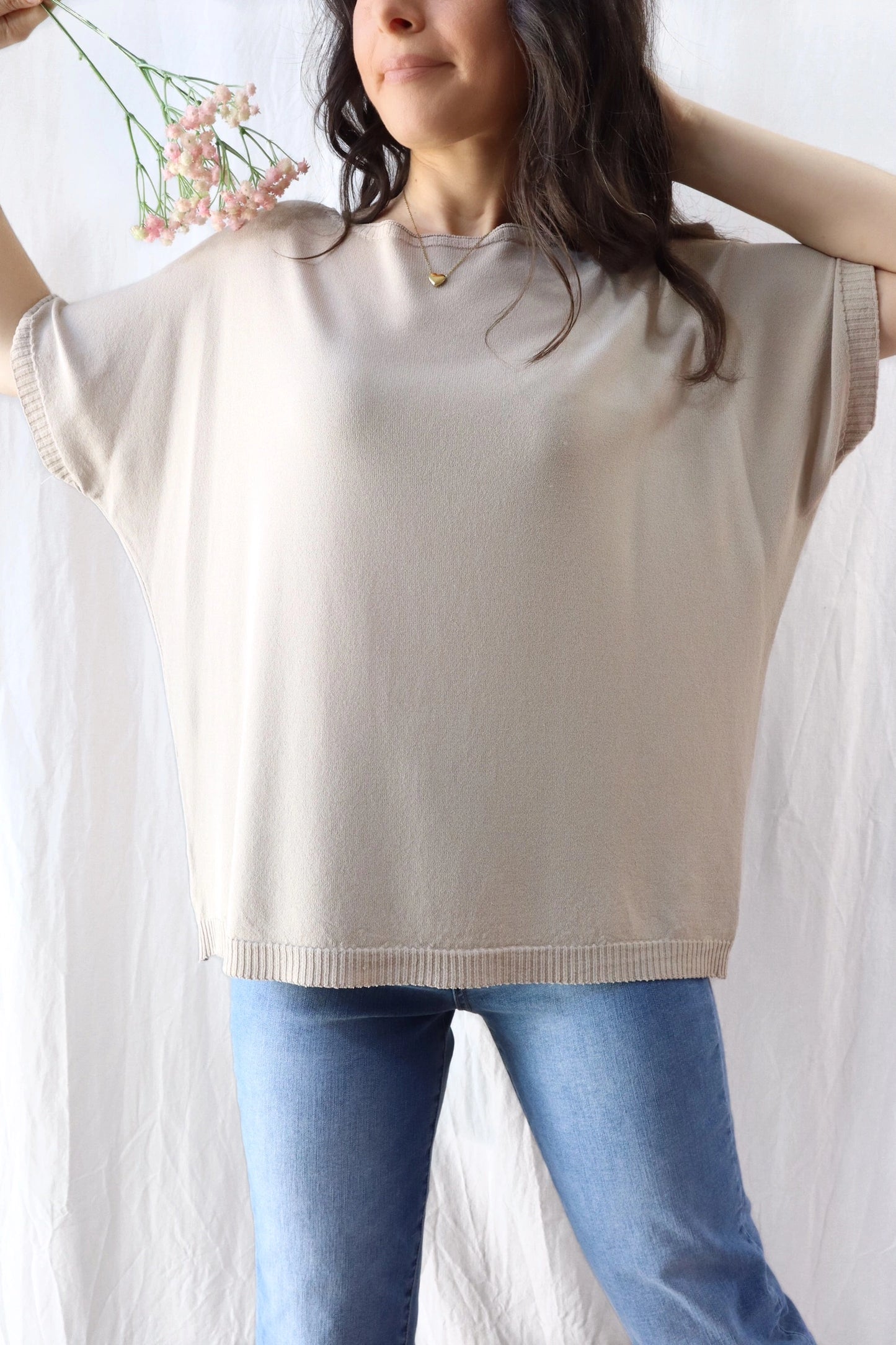 Short Sleeve Sweater in Viscose Blend | Beige