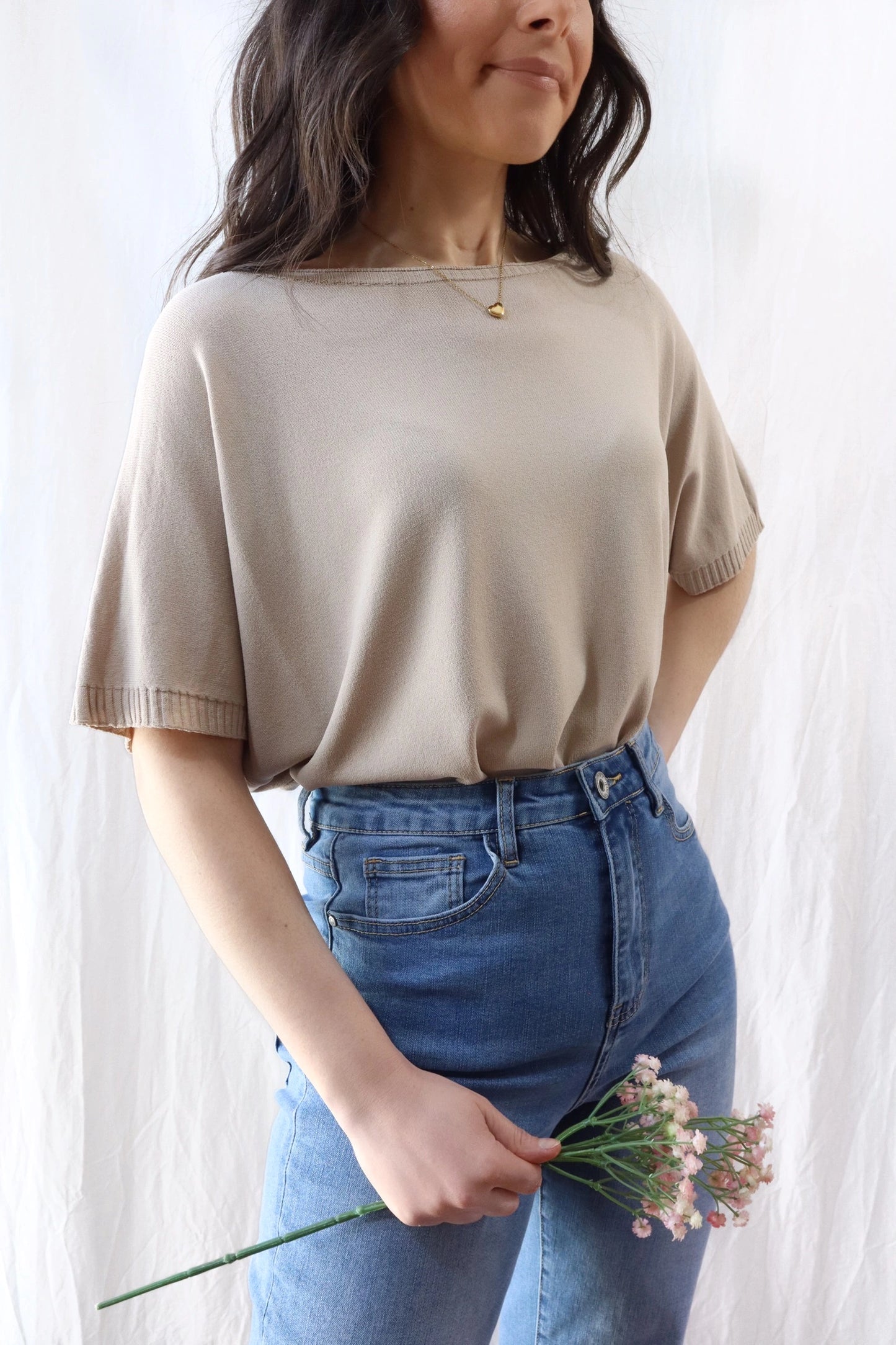 Short Sleeve Sweater in Viscose Blend | Beige