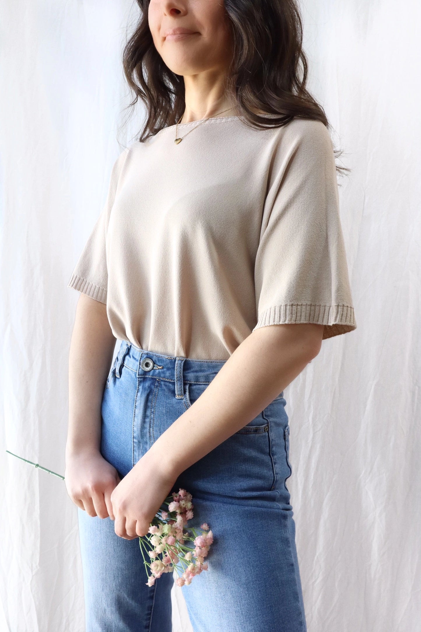 Short Sleeve Sweater in Viscose Blend | Beige