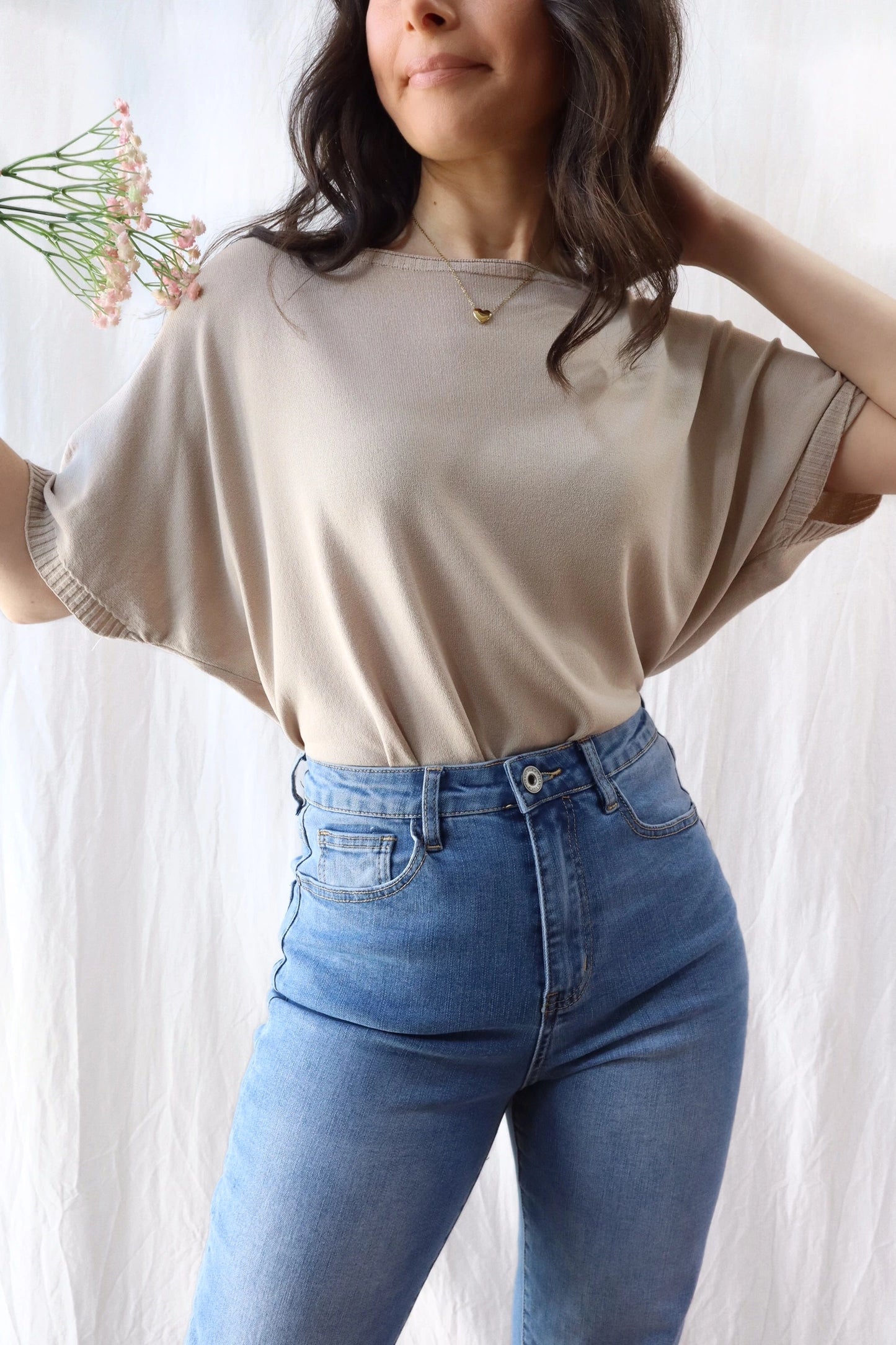 Short Sleeve Sweater in Viscose Blend | Beige