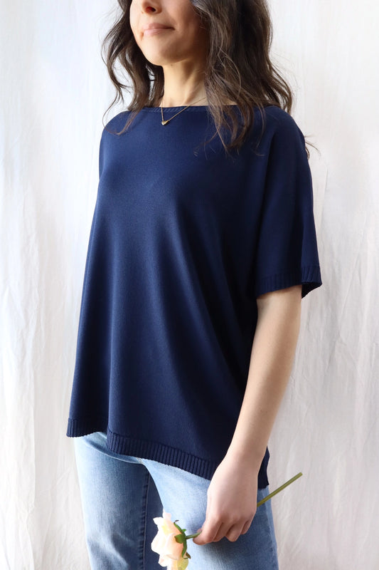 Maglia a Maniche Corte in Misto Viscosa | Blu