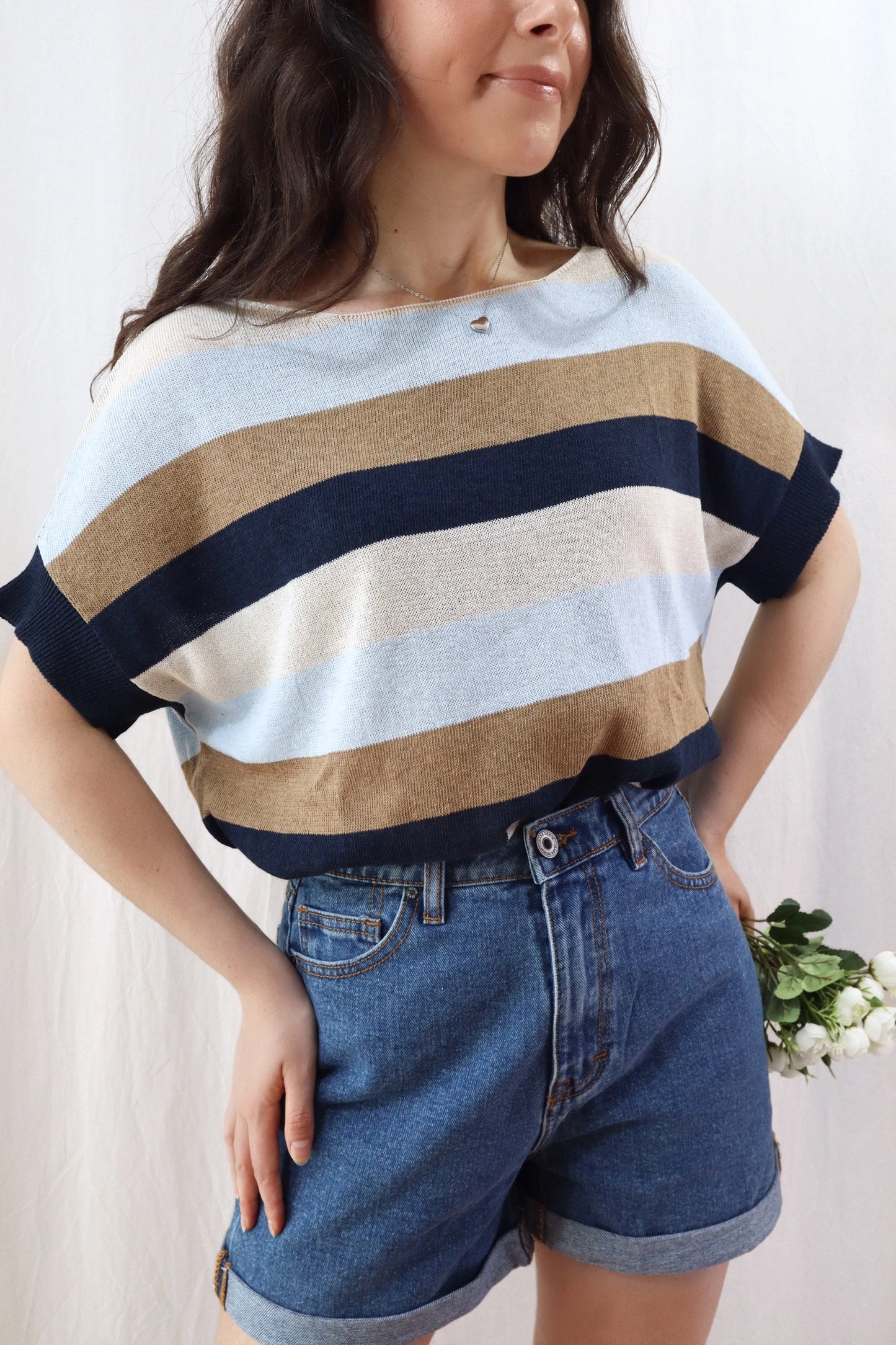 Striped Cotton Top | Navy Blue