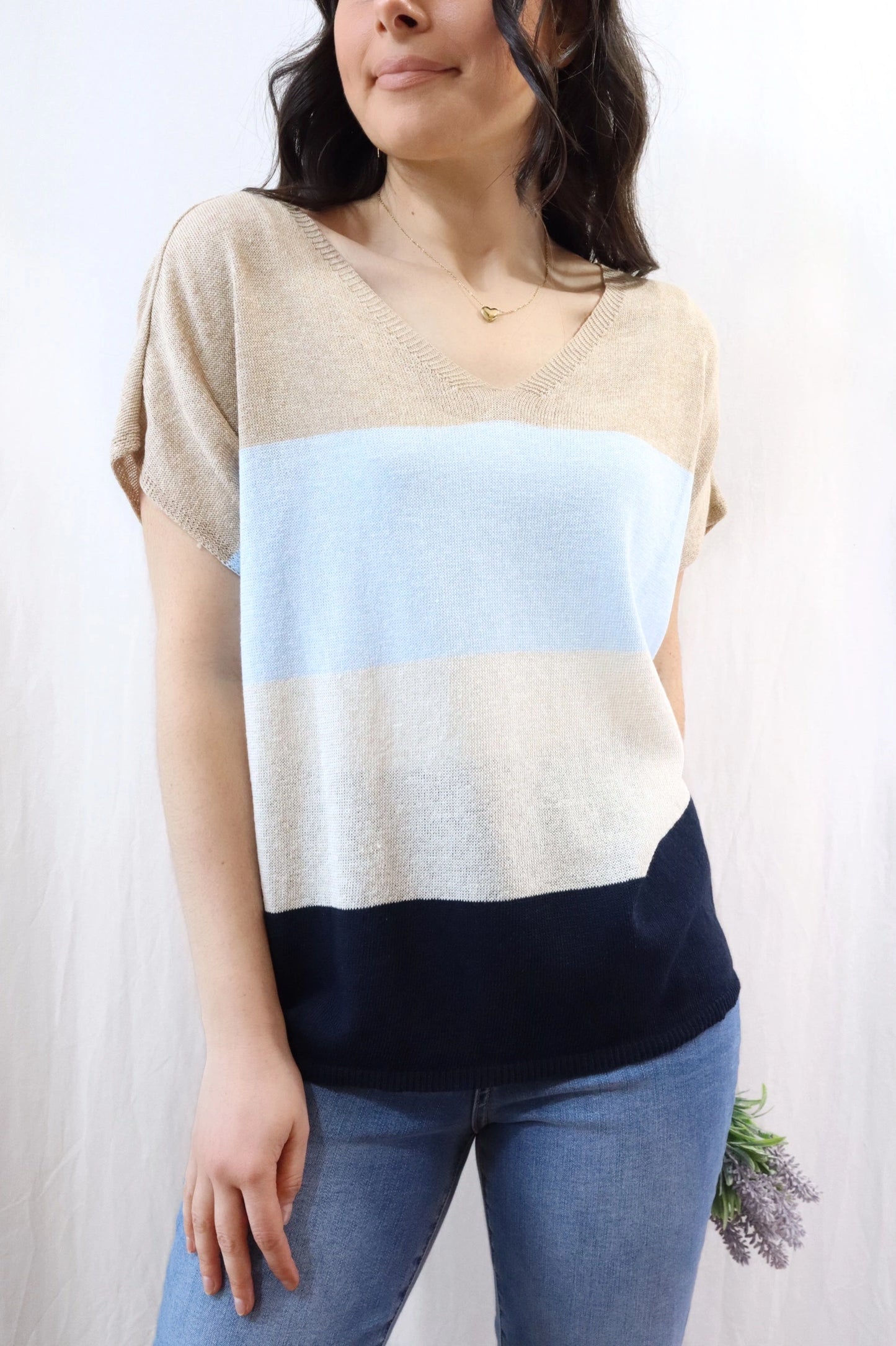 Striped Cotton Top | Navy Blue