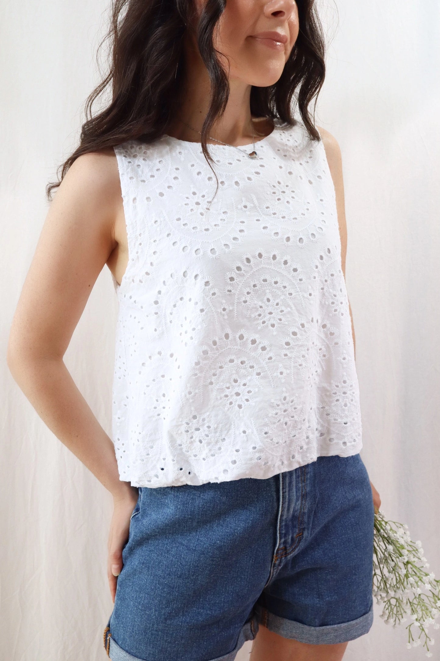 Lined Pure Cotton Eyelet Top