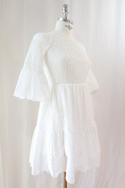 Short Dress in Pure Cotton with Eyelet Embroidery