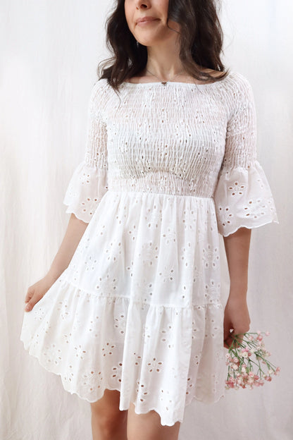 Short Dress in Pure Cotton with Eyelet Embroidery