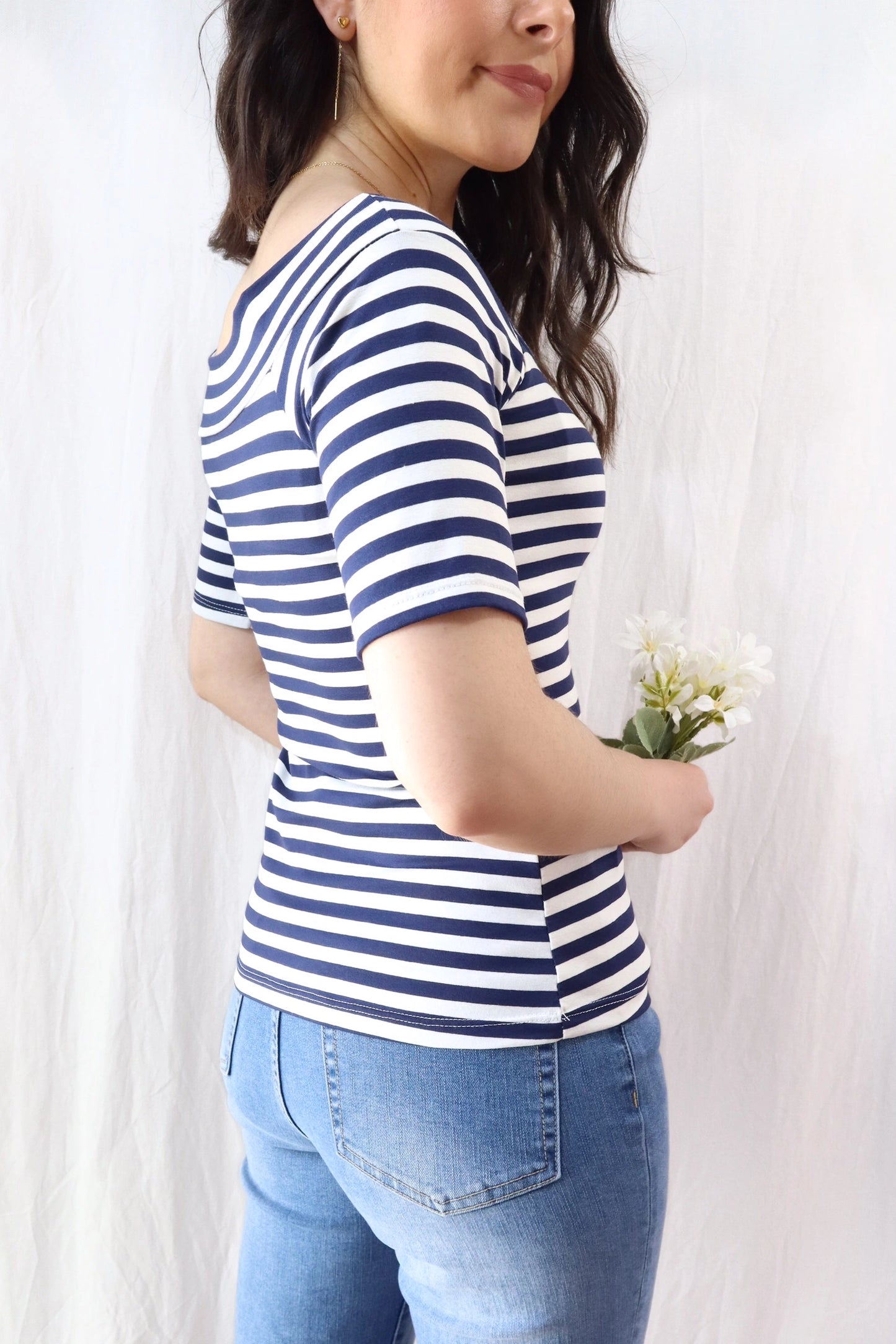 Off the Shoulder Top | Blue & White