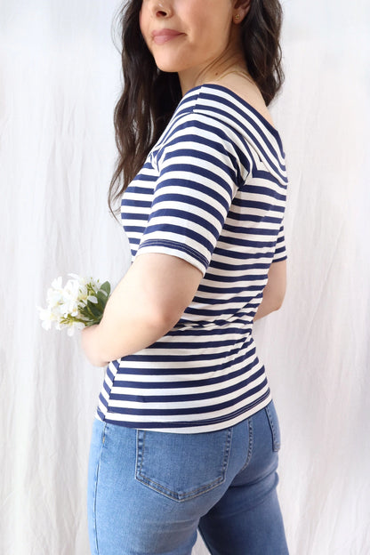 Off the Shoulder Top | Blue & White