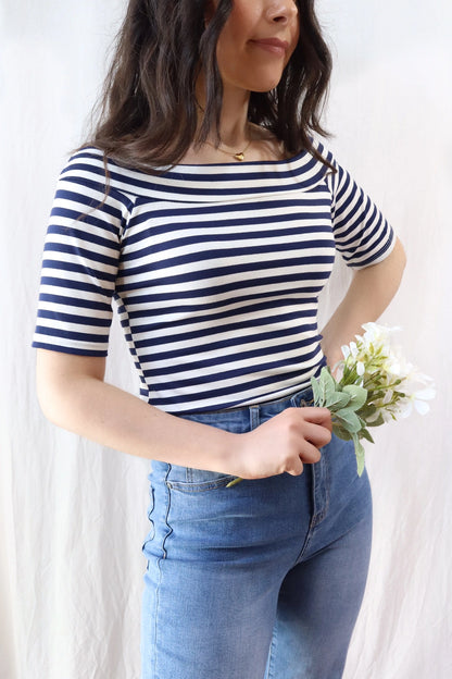 Off the Shoulder Top | Blue & White