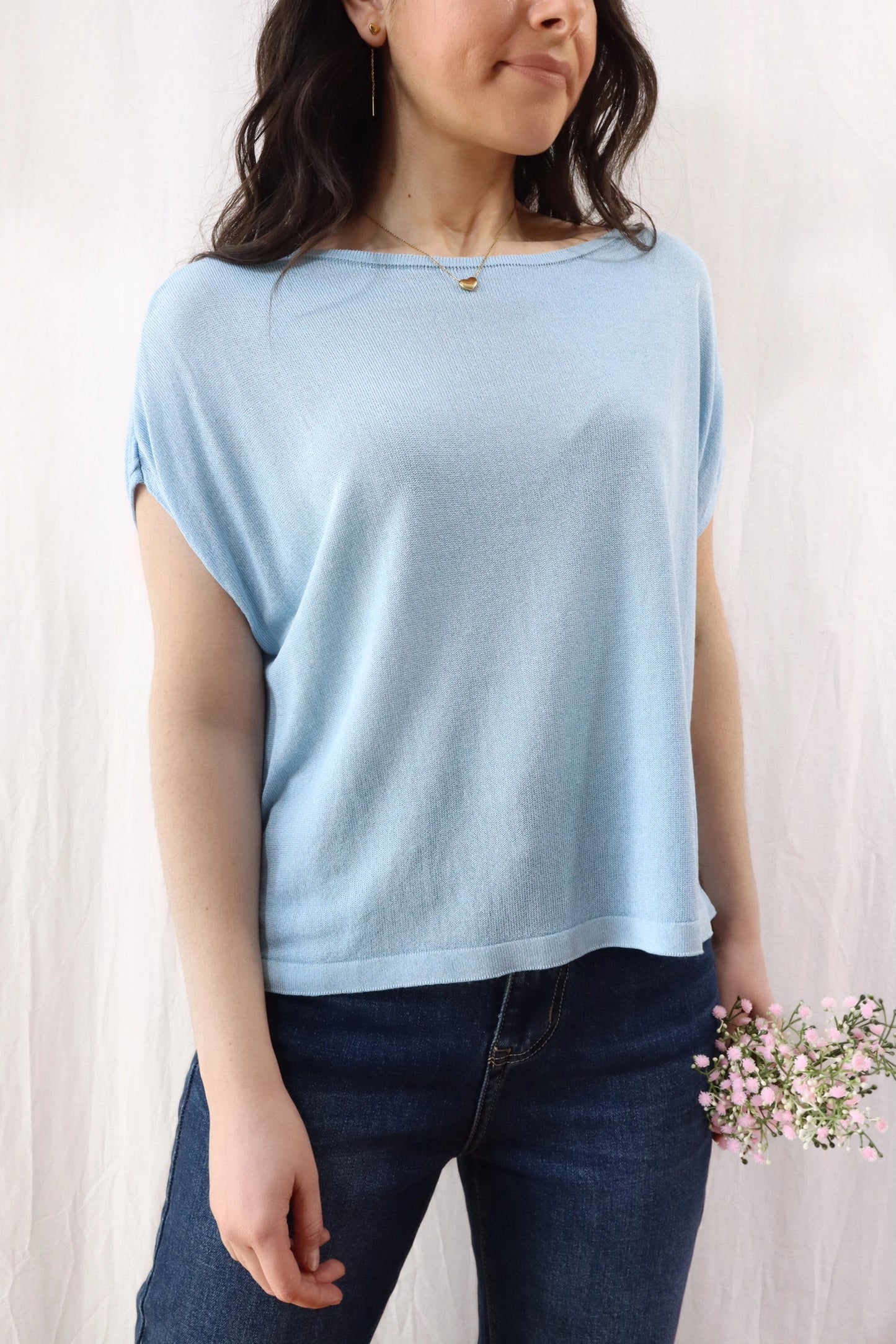 Sleeveless Sweater in Linen and Viscose | Light Blue