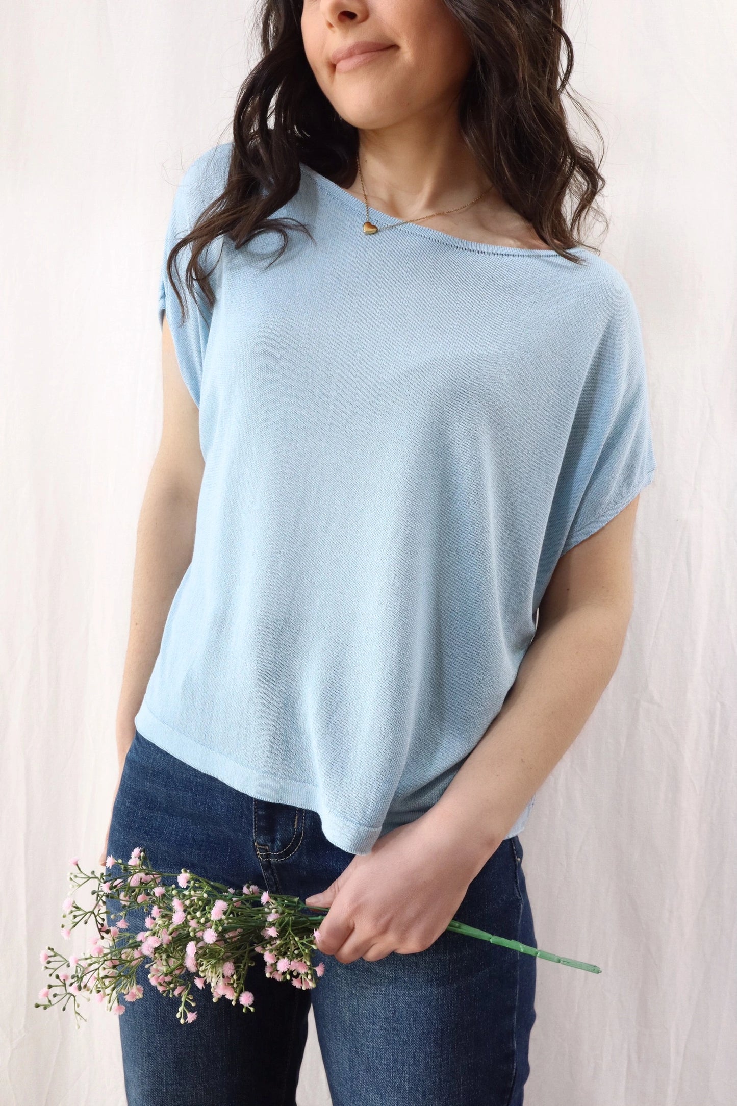 Sleeveless Sweater in Linen and Viscose | Light Blue