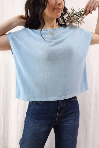 Sleeveless Sweater in Linen and Viscose | Light Blue