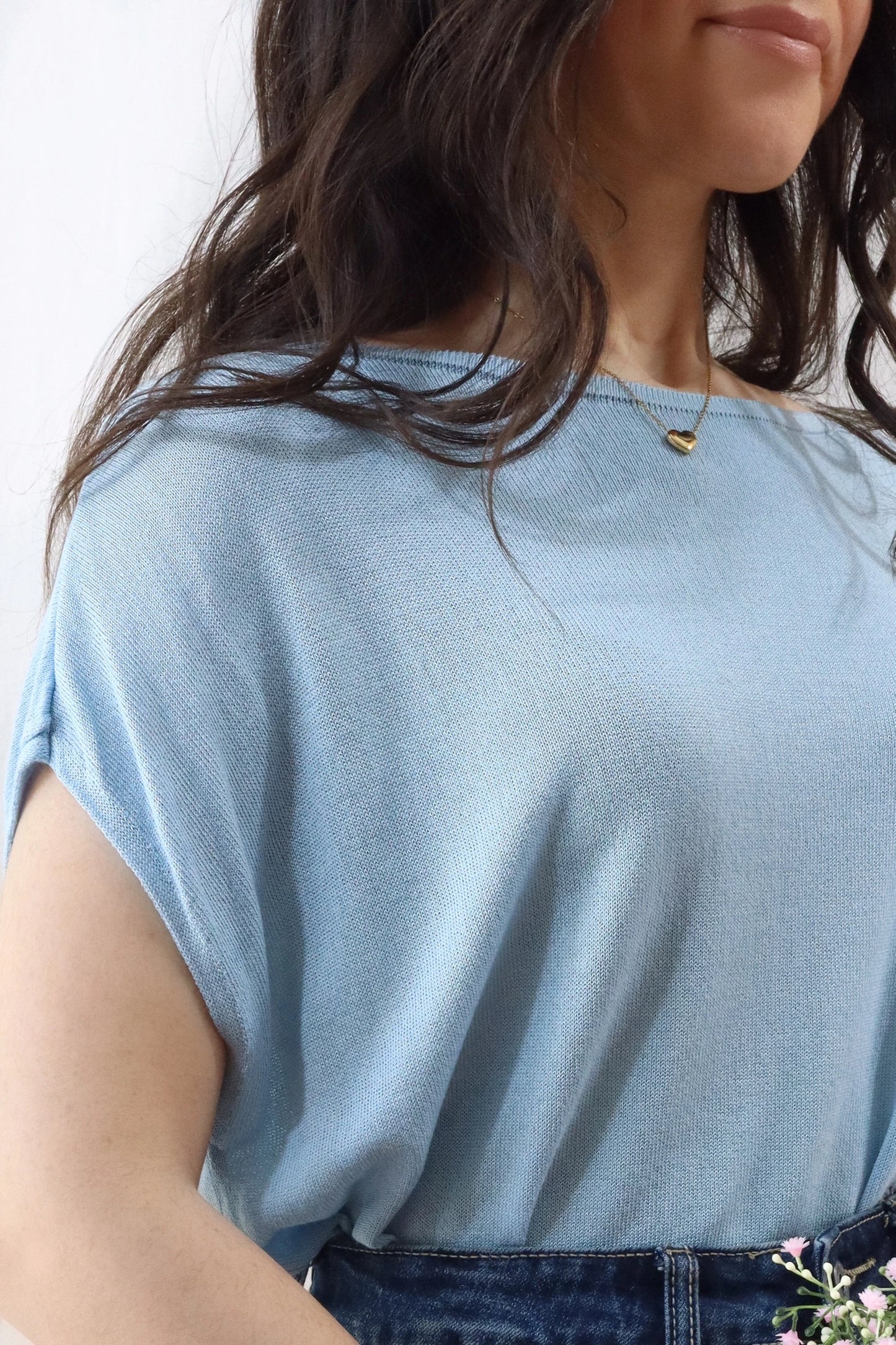 Sleeveless Sweater in Linen and Viscose | Light Blue