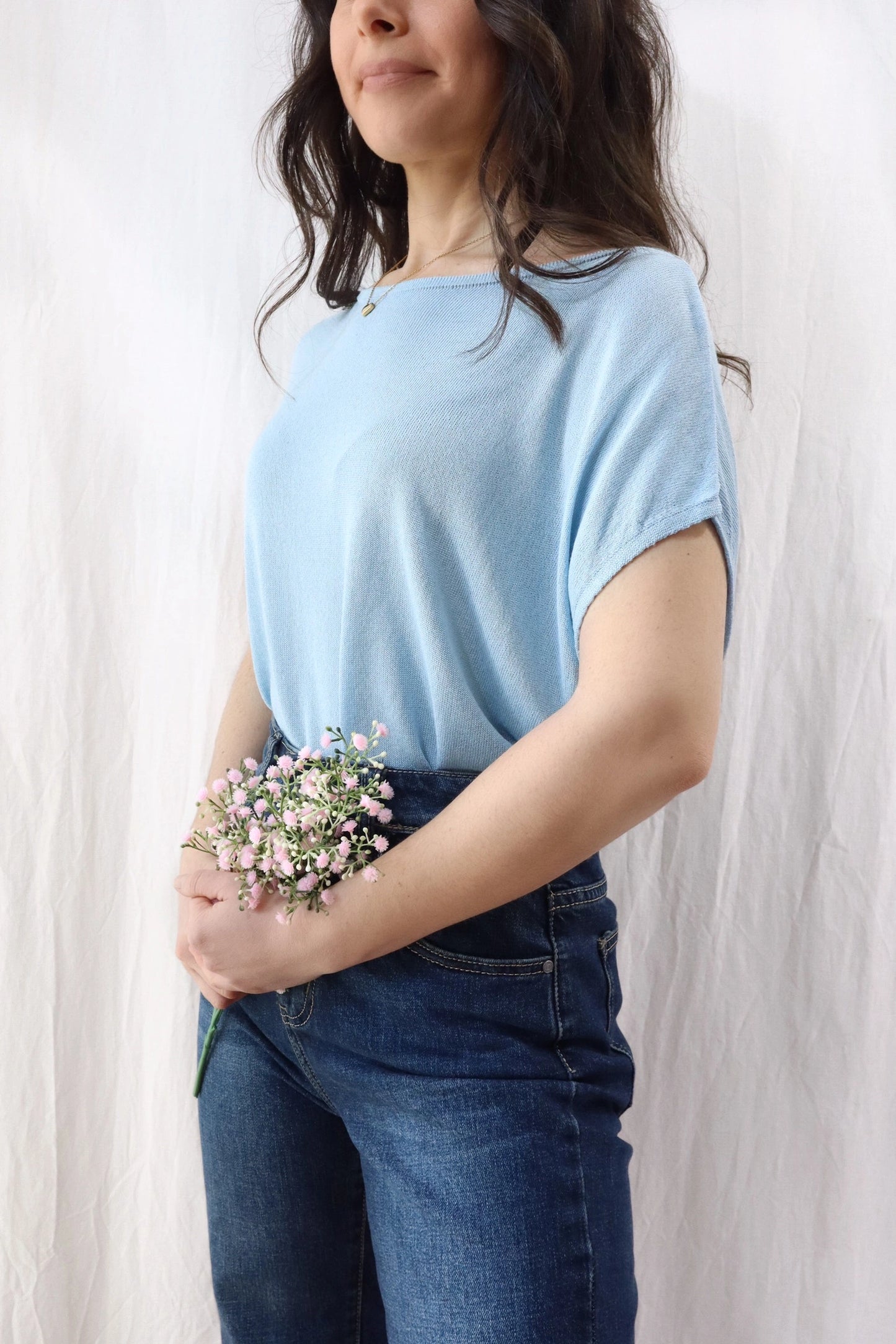 Sleeveless Sweater in Linen and Viscose | Light Blue