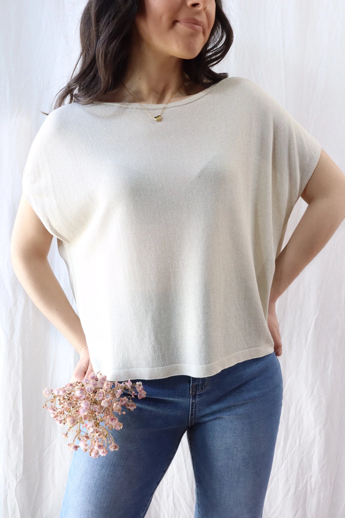 Sleeveless Sweater in Linen and Viscose | Beige