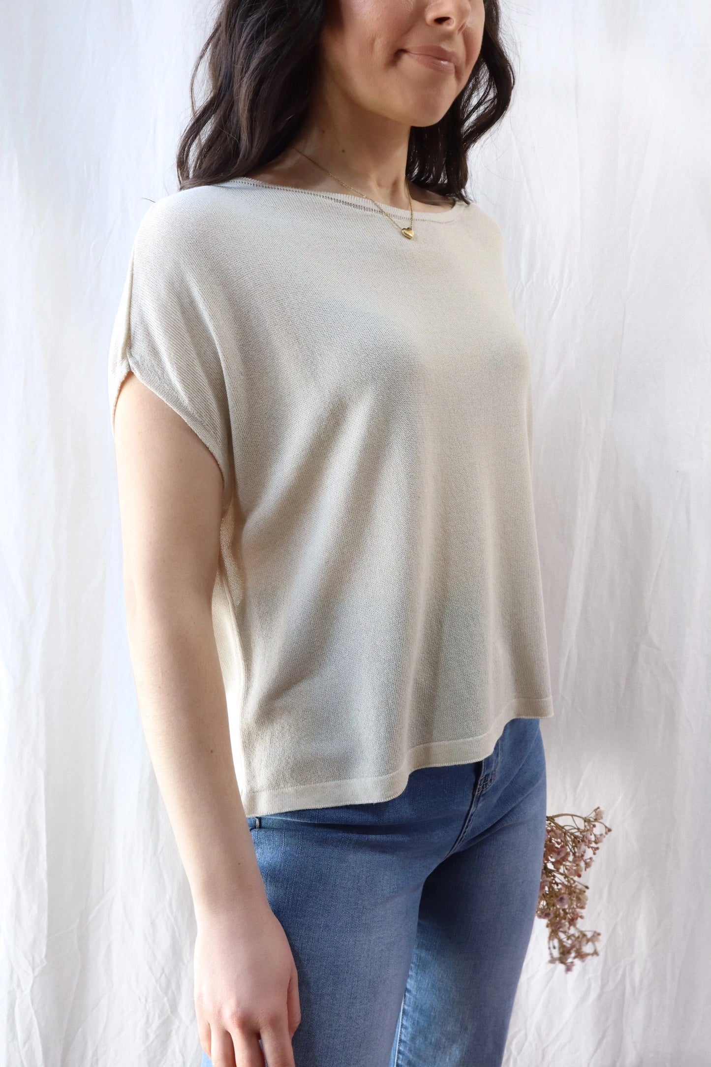 Sleeveless Sweater in Linen and Viscose | Beige