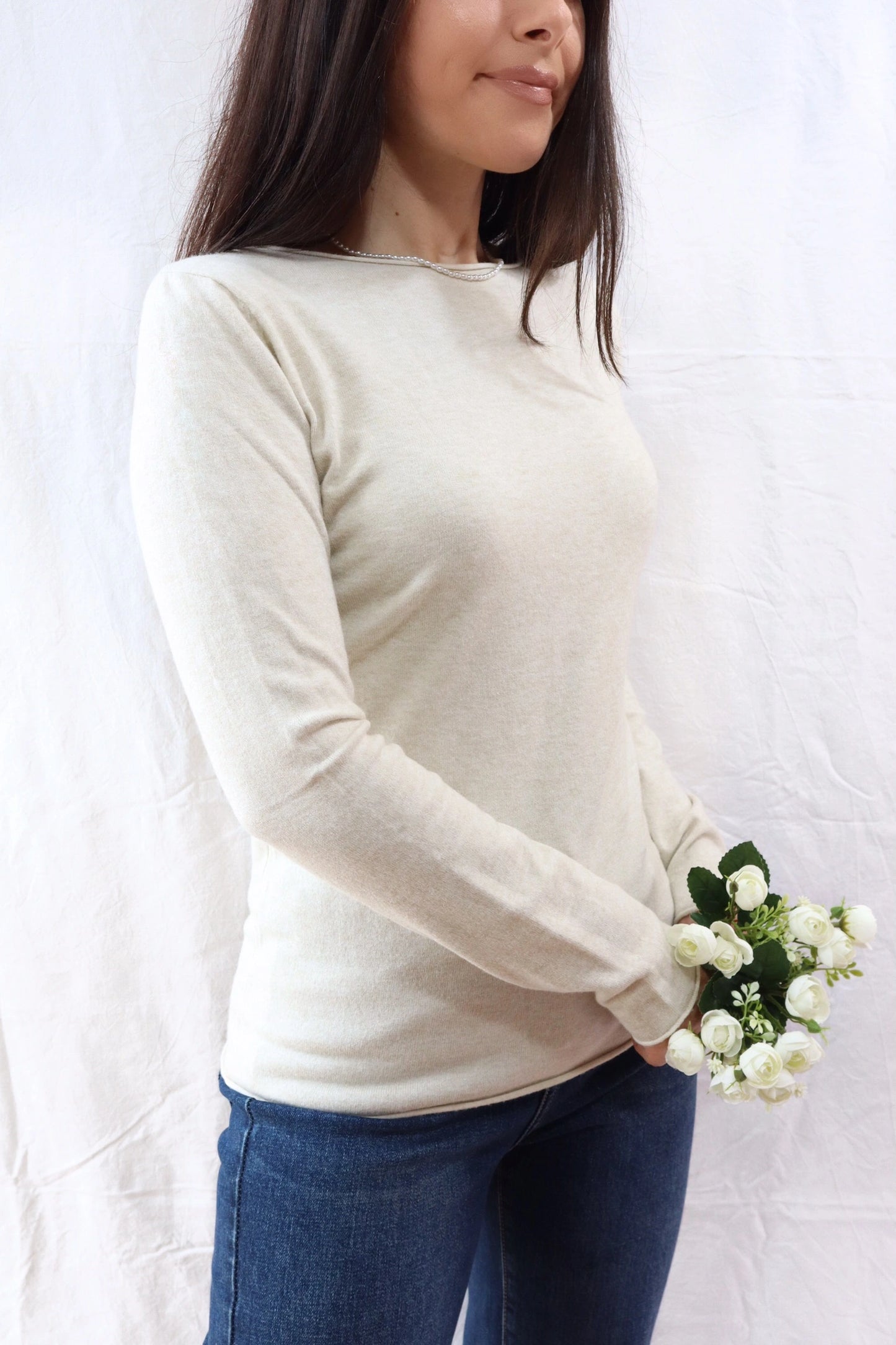 Boat Neck Sweater | Beige