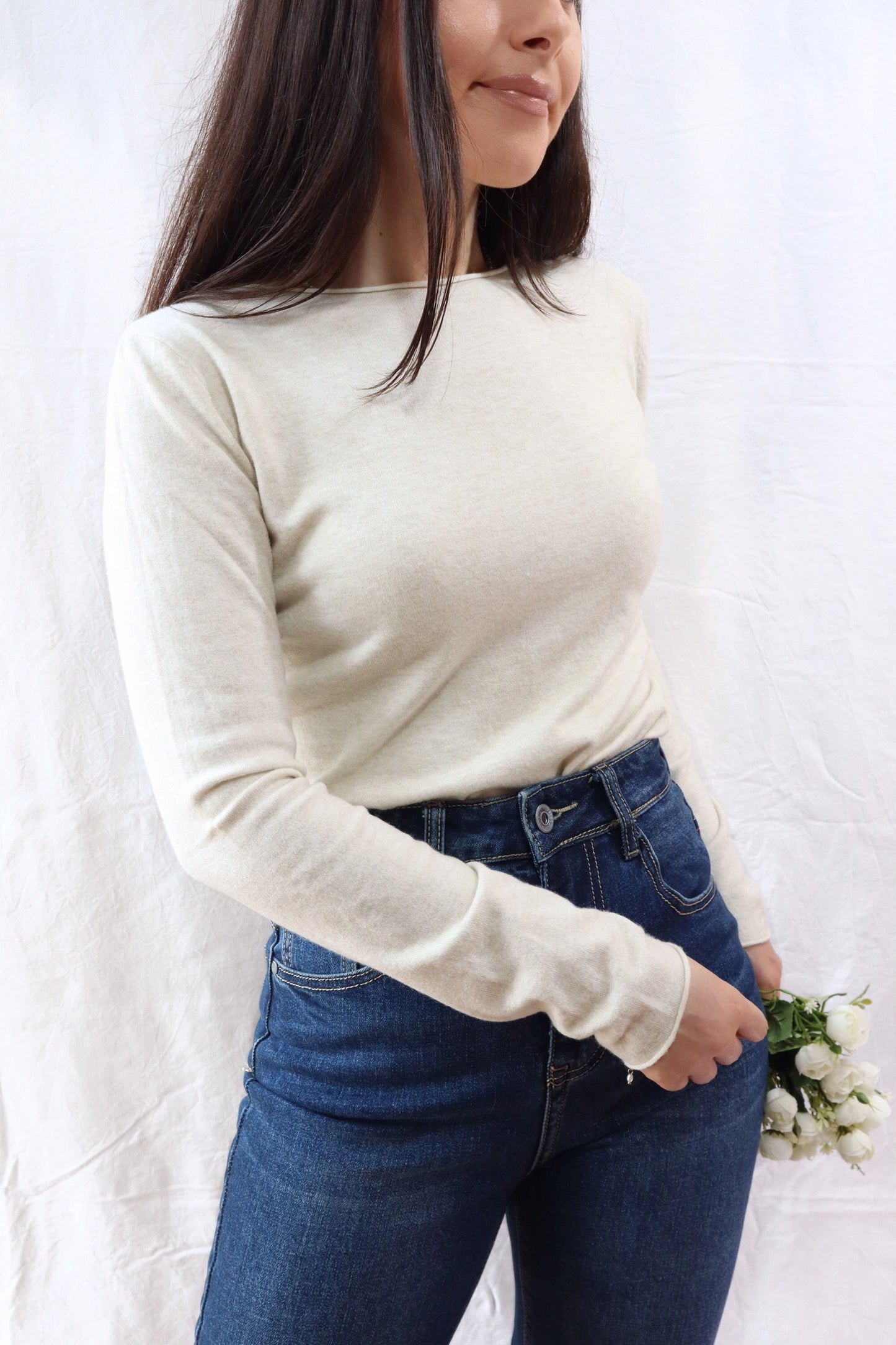 Boat Neck Sweater | Beige