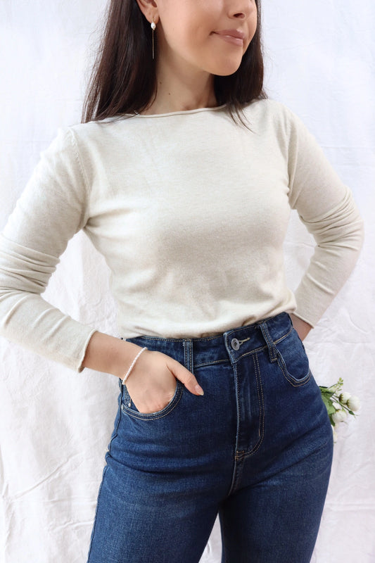 Boat Neck Sweater | Beige