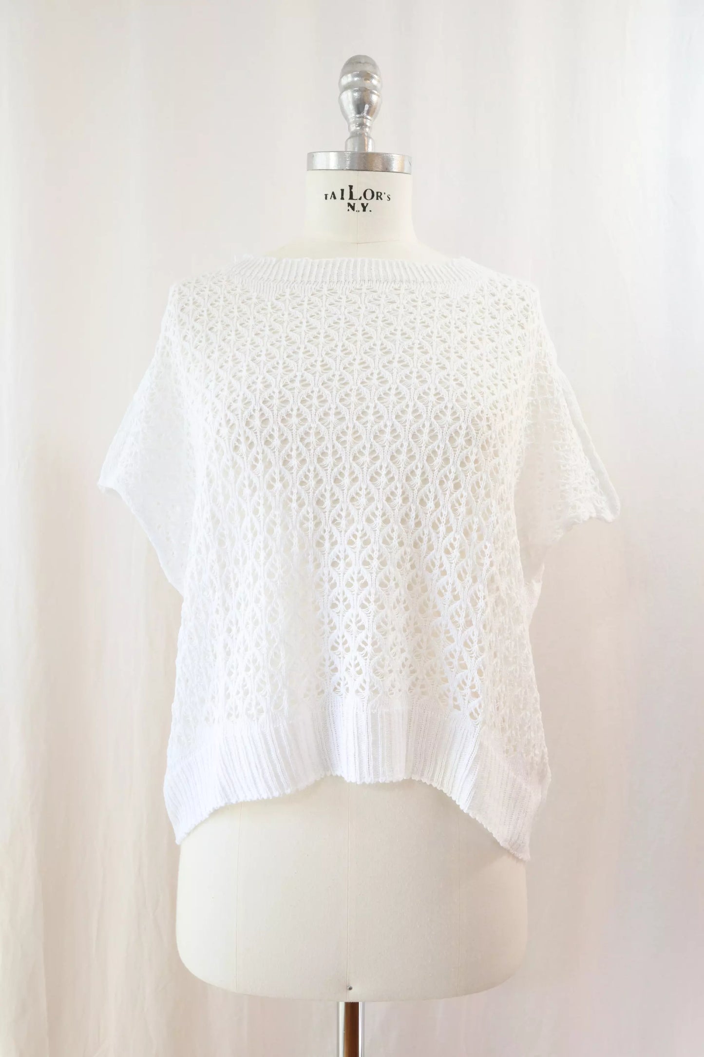 Short Sleeve Hole-knit Sweater | White