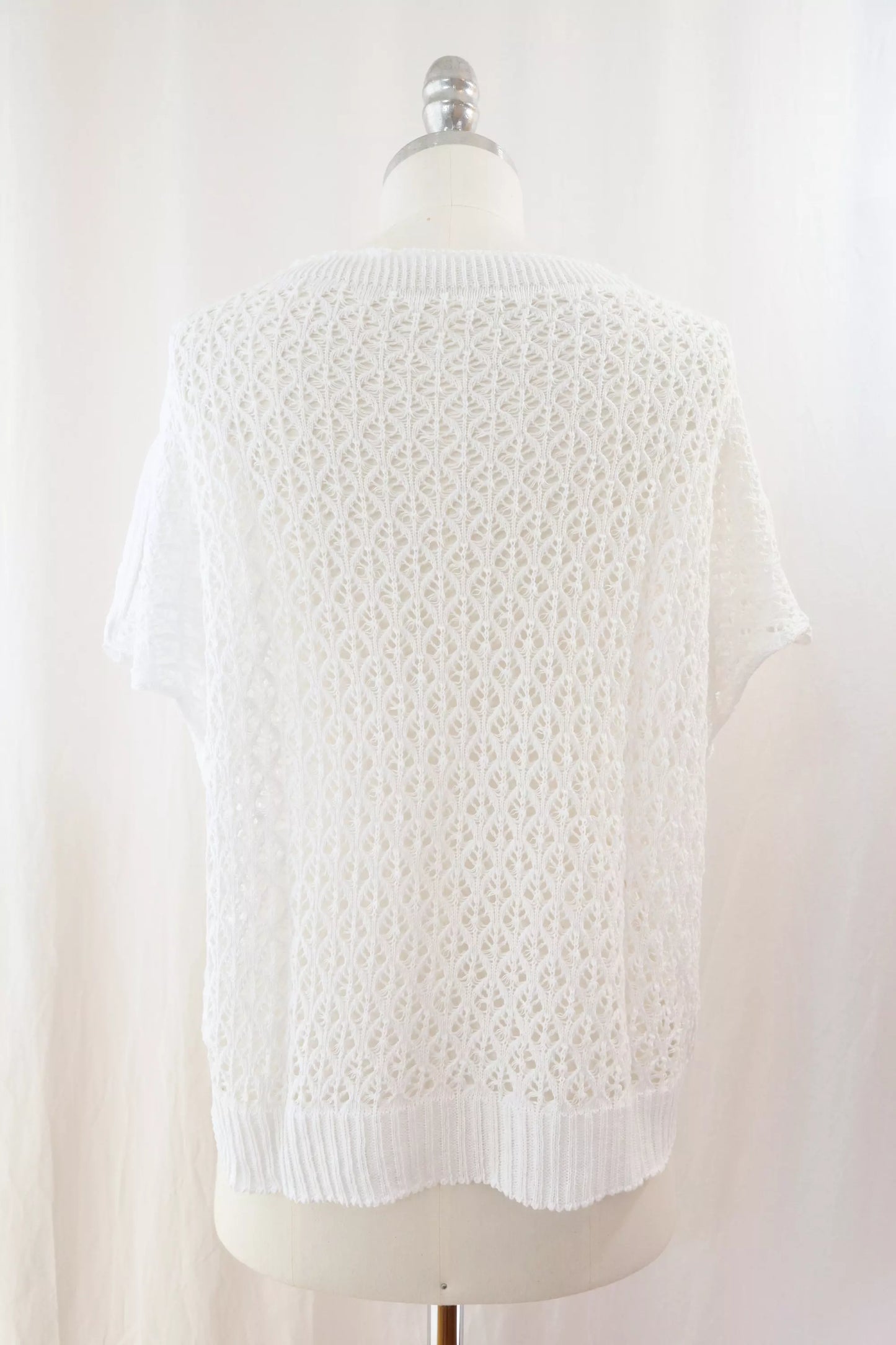 Short Sleeve Hole-knit Sweater | White