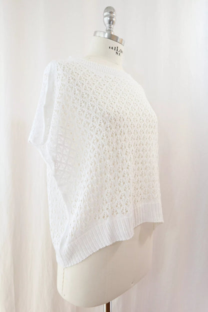 Short Sleeve Hole-knit Sweater | White