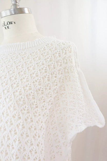 Short Sleeve Hole-knit Sweater | White