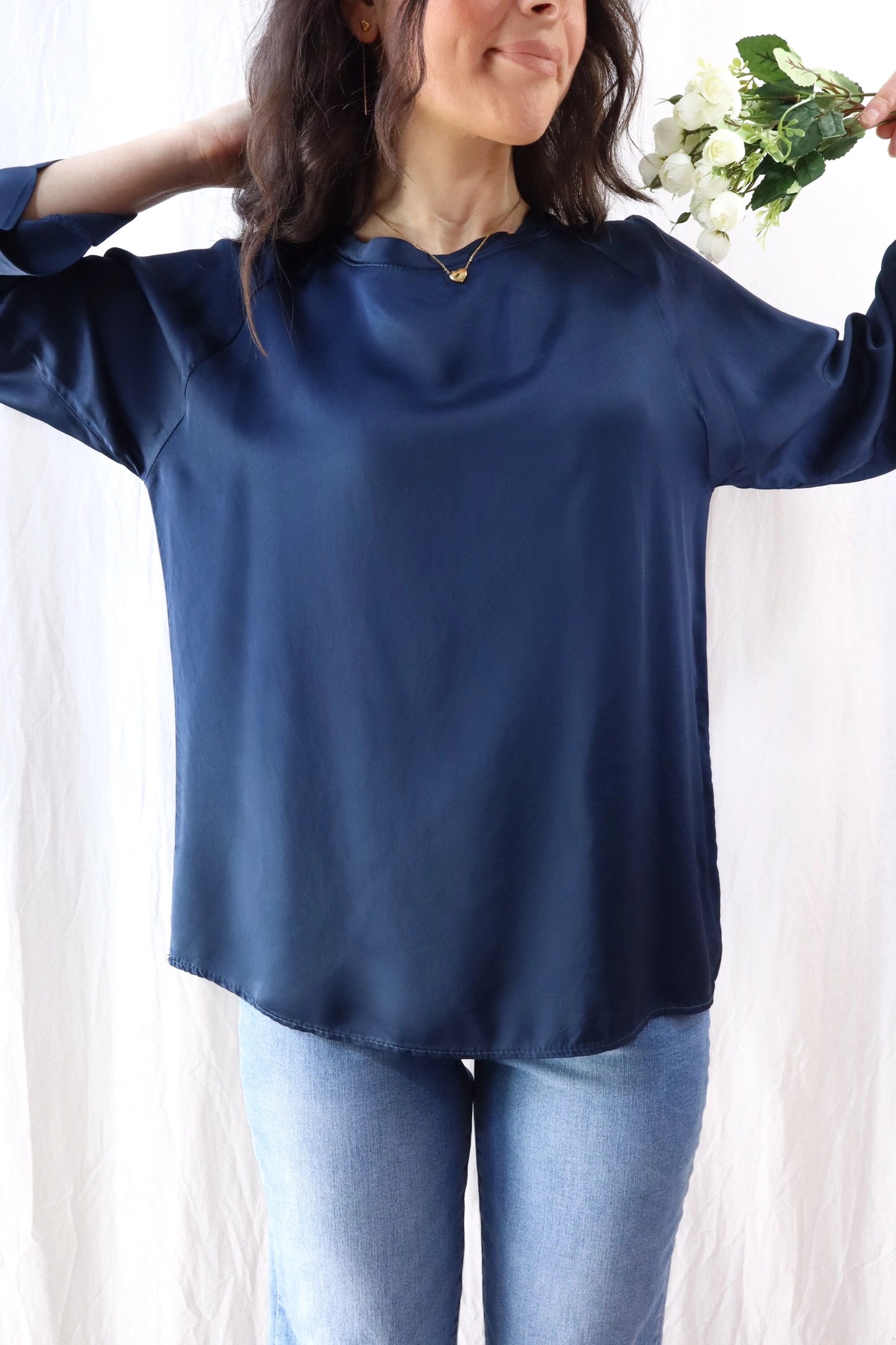 Blusa in Viscosa Satinata | Blu Navy