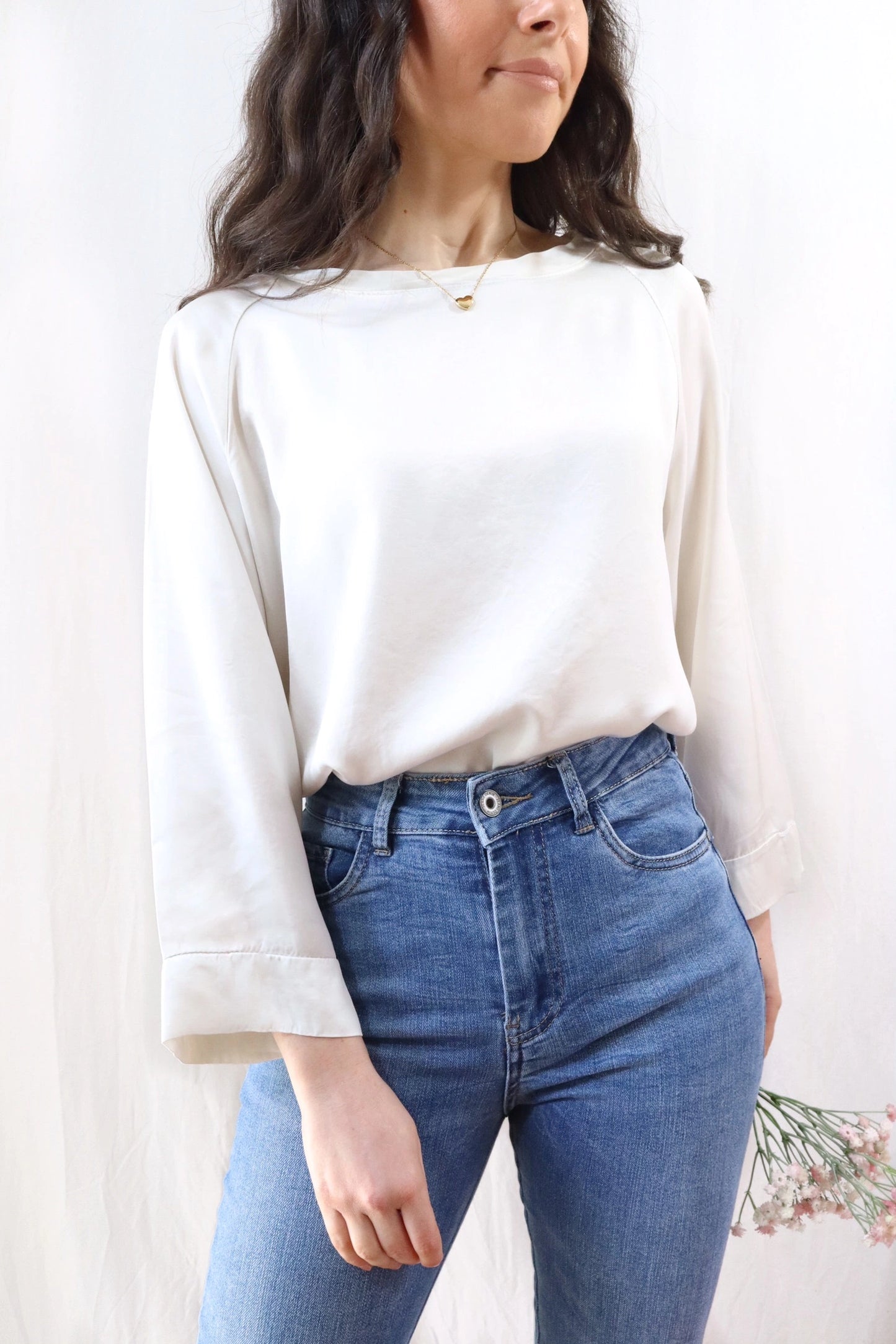 Blusa in Viscosa Satinata | Beige Chiaro