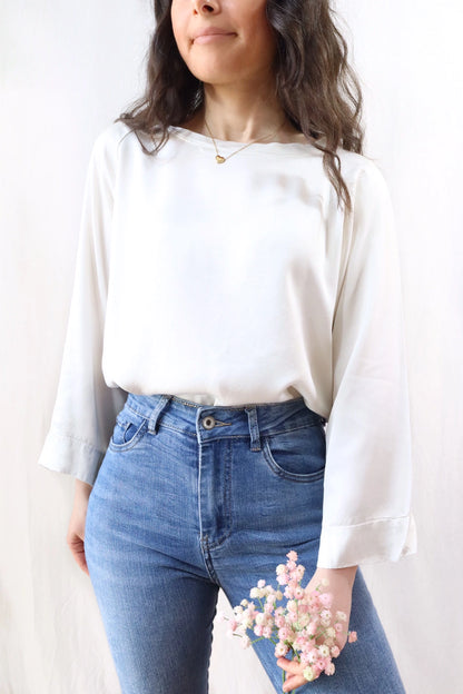 Blusa in Viscosa Satinata | Beige Chiaro