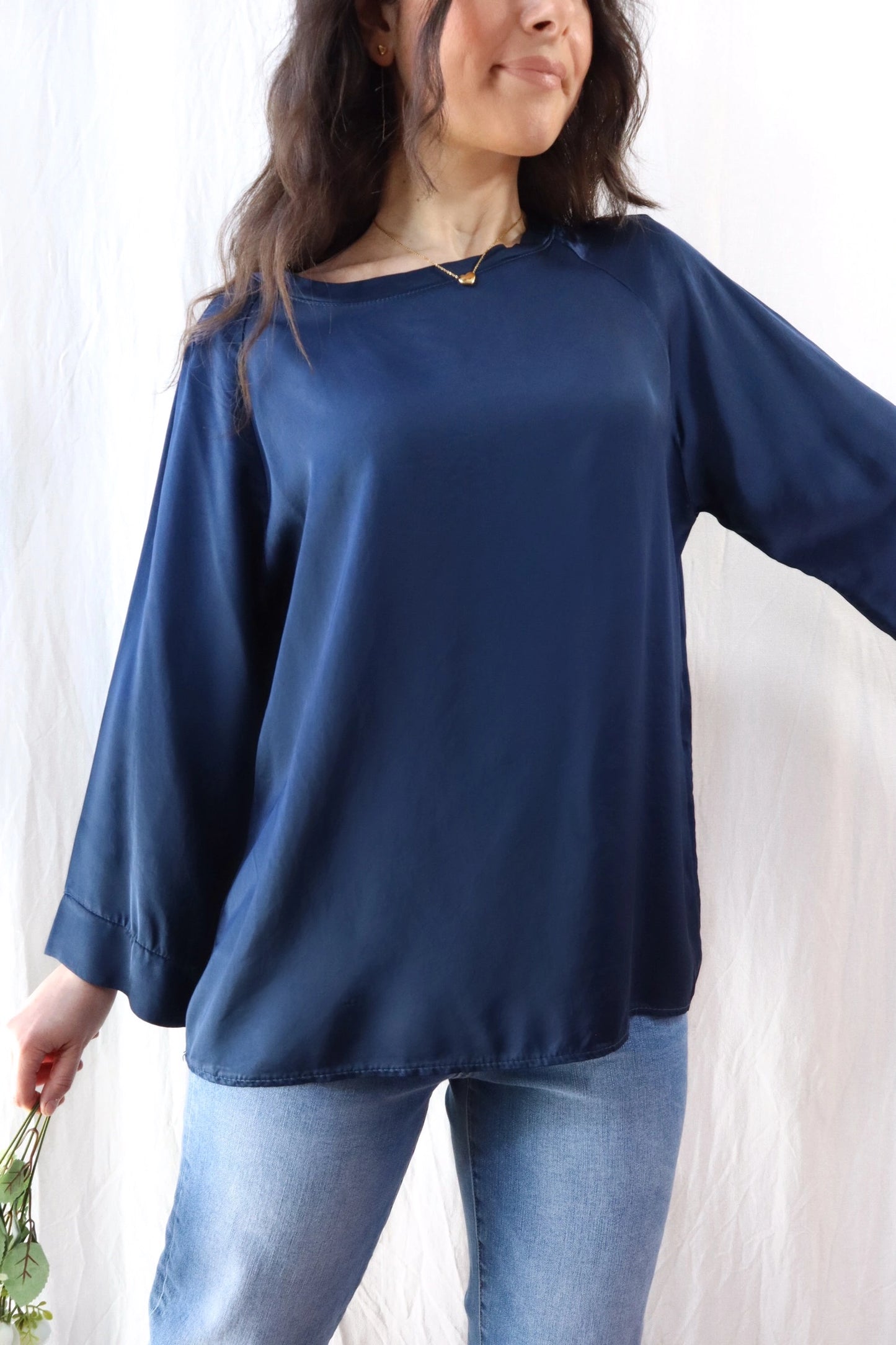 Blusa in Viscosa Satinata | Blu Navy