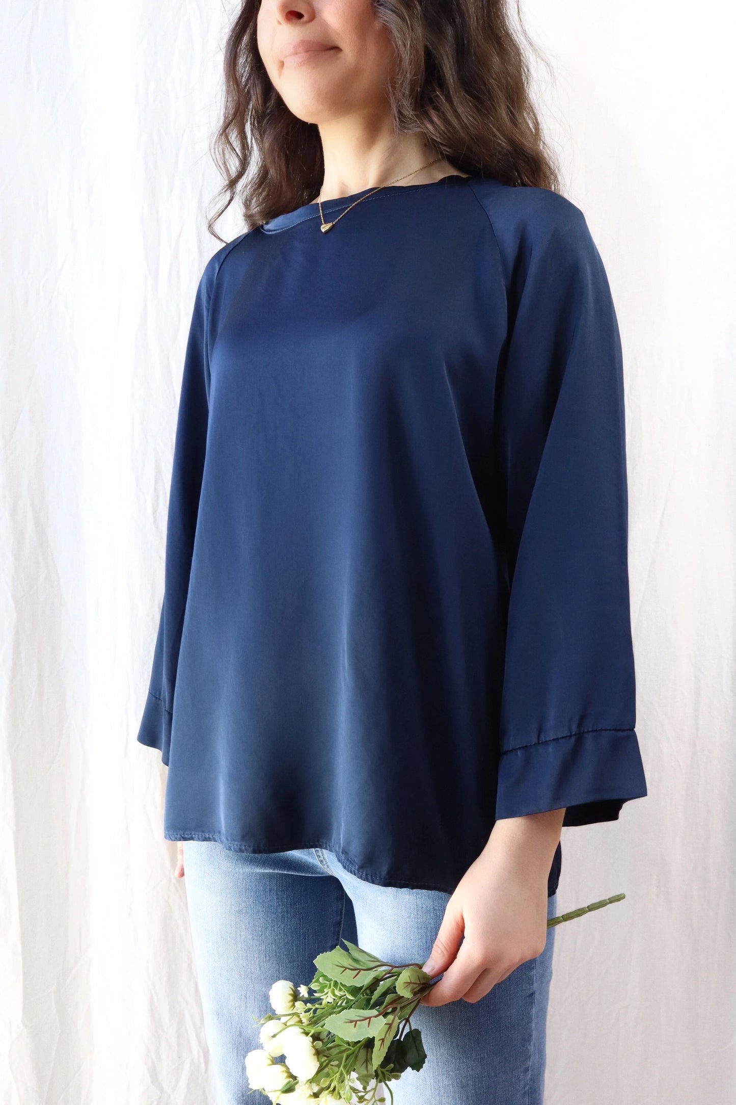 Satin Viscose Blouse | Navy Blue