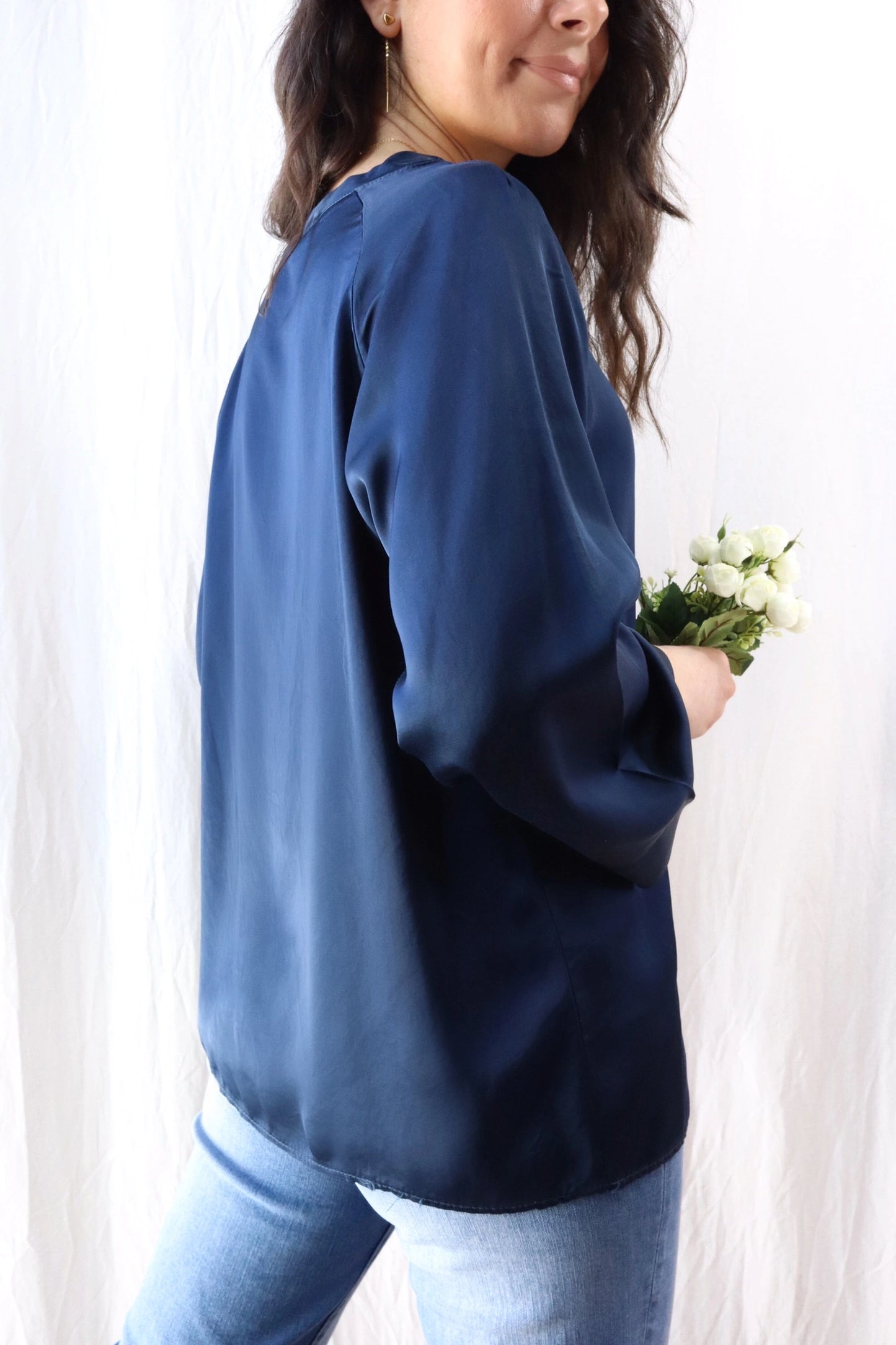 Satin Viscose Blouse | Navy Blue