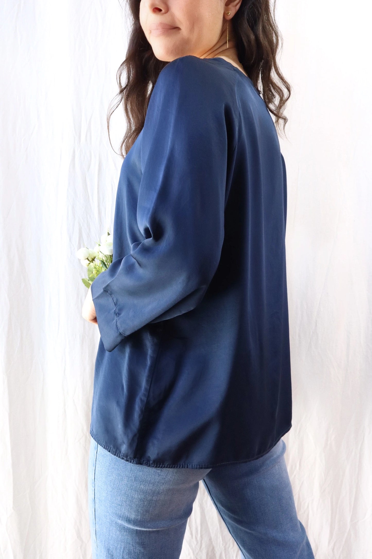 Satin Viscose Blouse | Navy Blue