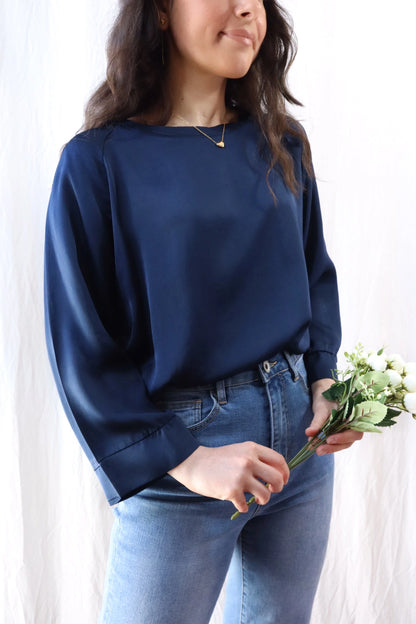 Satin Viscose Blouse | Navy Blue