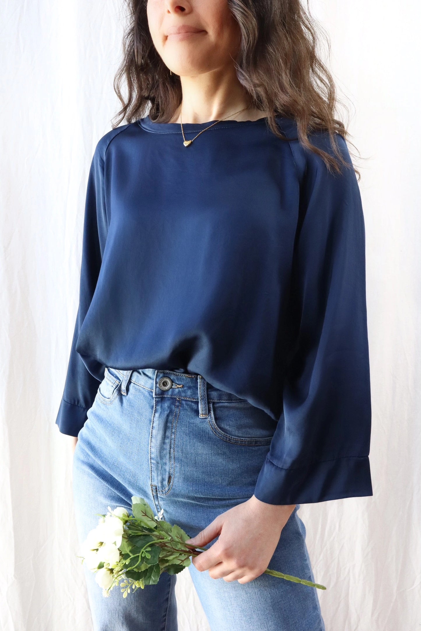 Blusa in Viscosa Satinata | Blu Navy