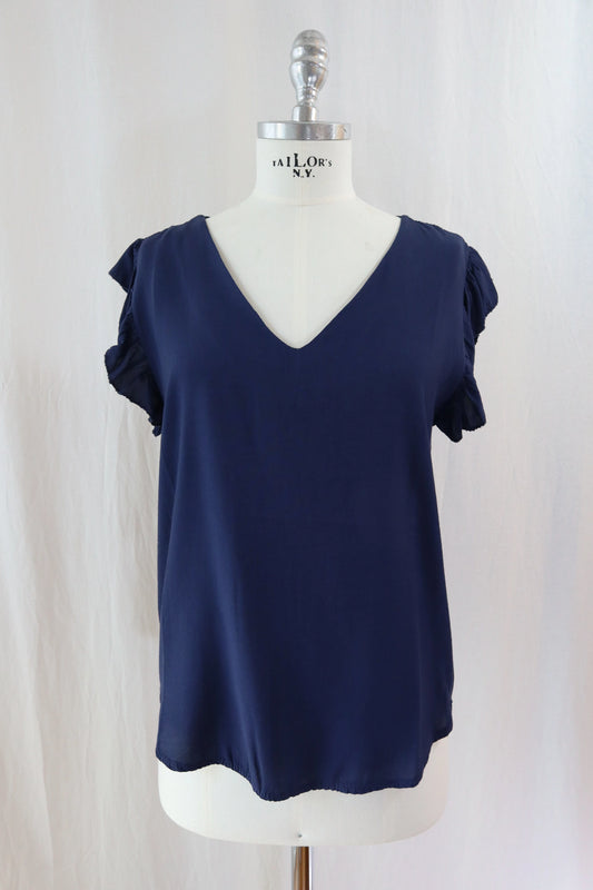 Blouse with Flutter Sleeves | Navy Blue