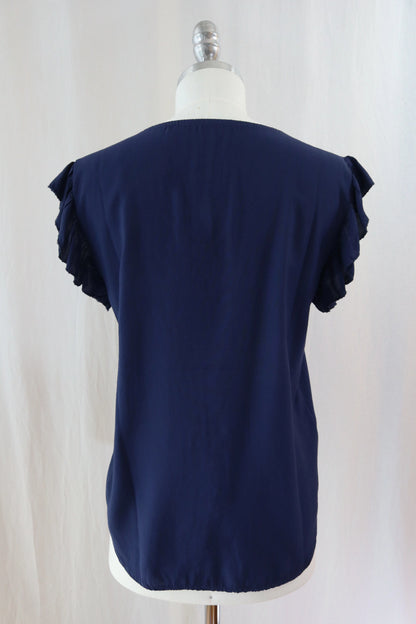 Blouse with Flutter Sleeves | Navy Blue