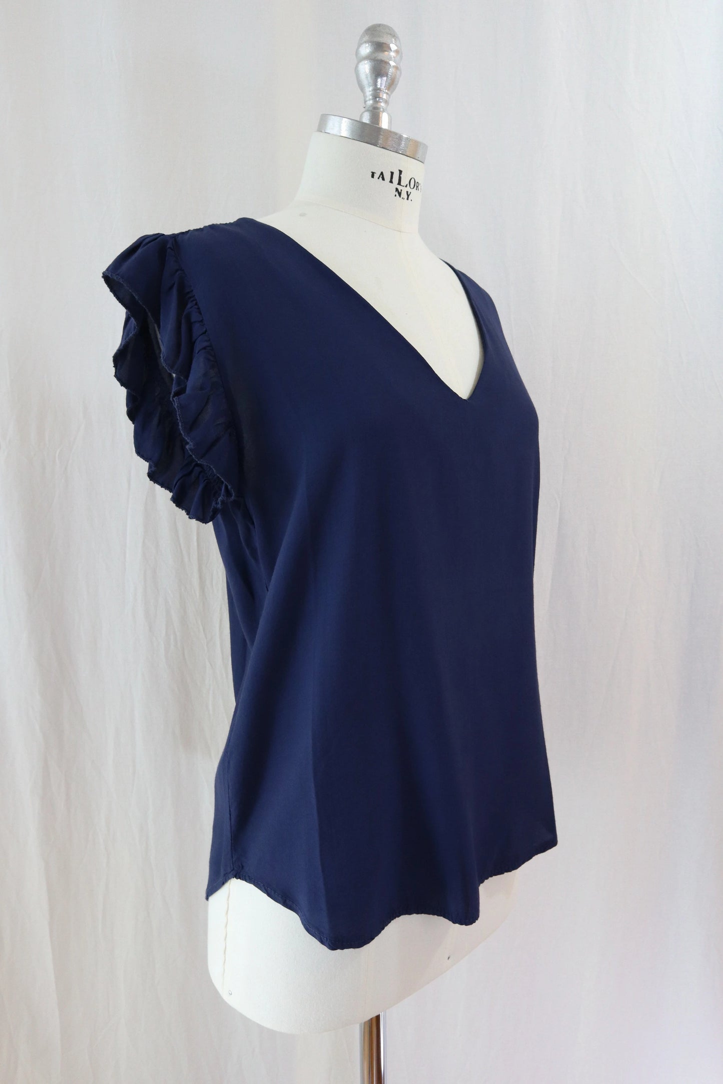 Blouse with Flutter Sleeves | Navy Blue