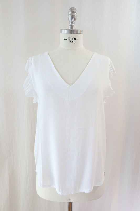 Blouse with Flutter Sleeves | White