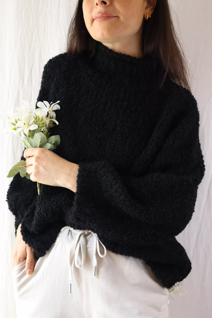 Wool-blend Bouclé Turtleneck Sweater | Black