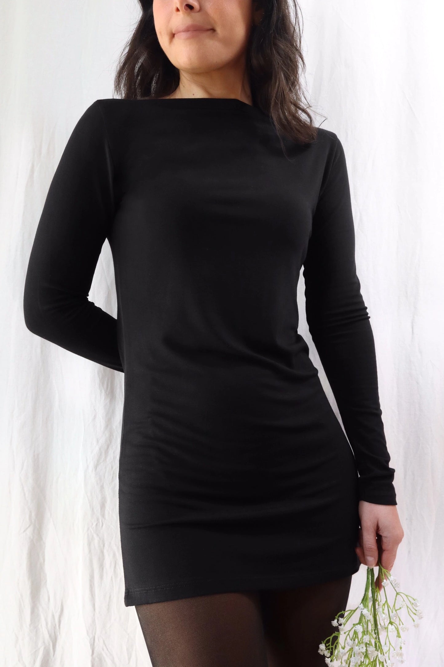 Long Boat Neck Top | Black