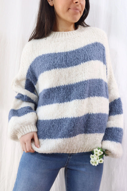 Balloon-sleeved Striped Sweater