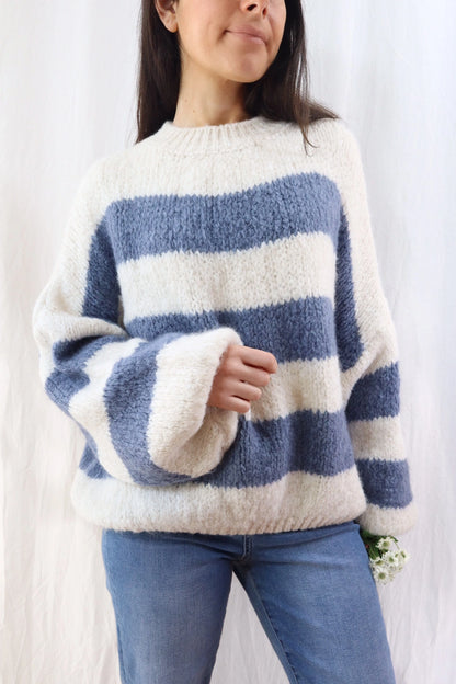 Balloon-sleeved Striped Sweater