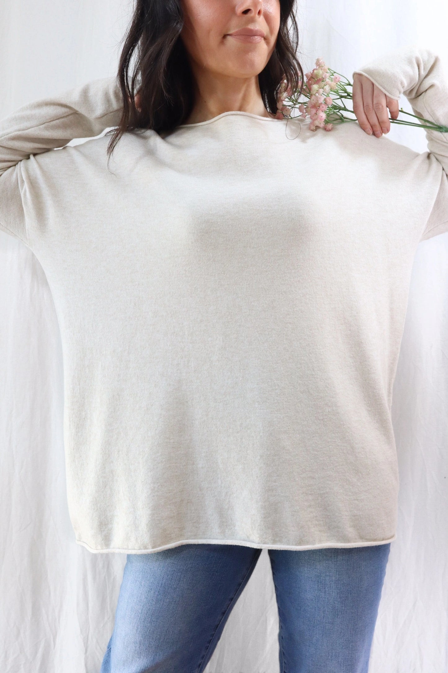 Maglia Over con Scollo a Barca | Beige